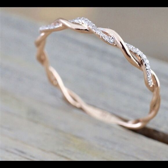 Rose Gold PLATED Delicate Twisted Eternity Band Ring - Picture 3 of 5